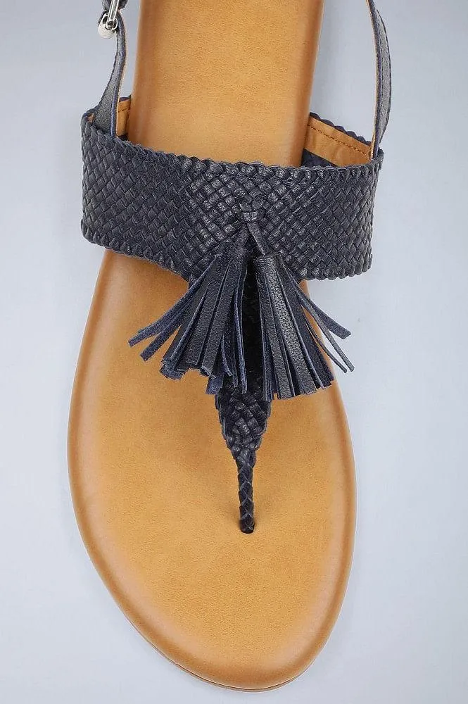 Navy Woven Tasselled Flats