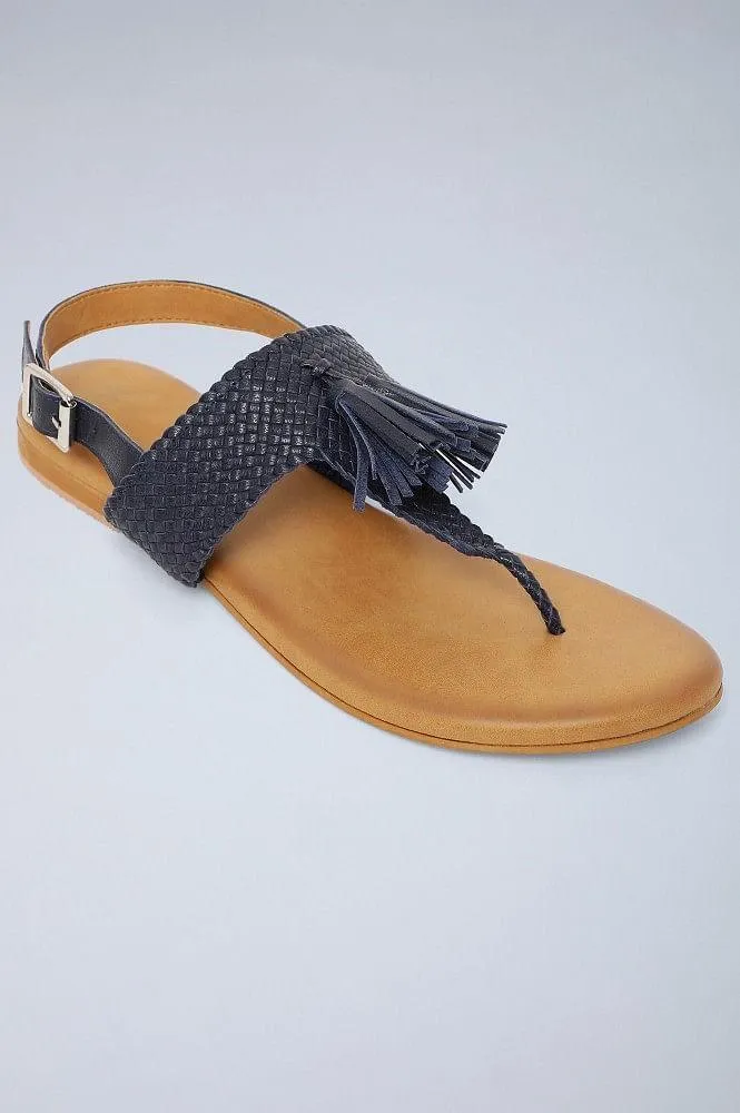 Navy Woven Tasselled Flats