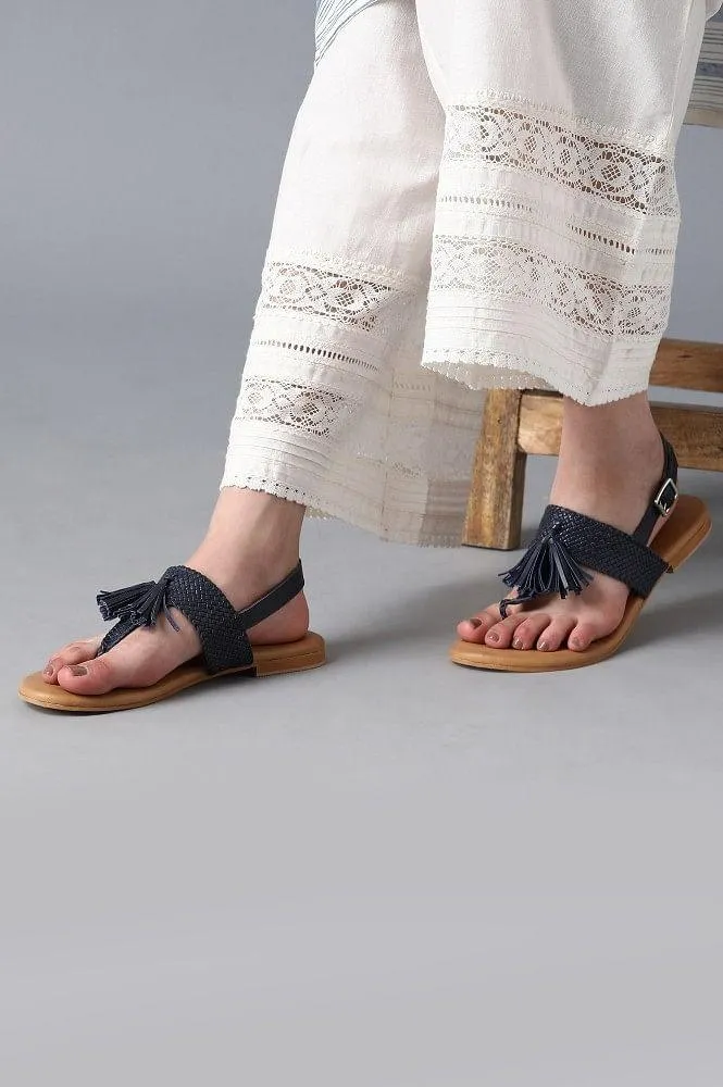 Navy Woven Tasselled Flats