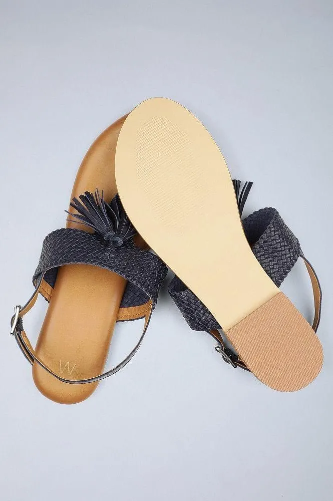Navy Woven Tasselled Flats