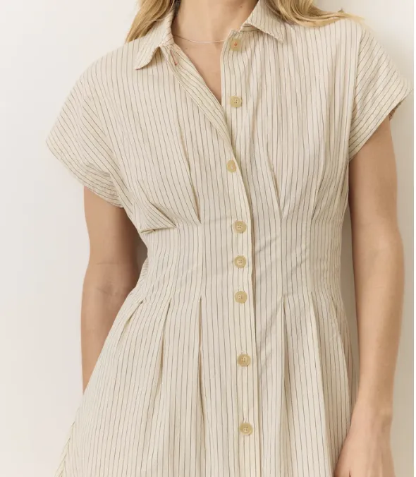 Nova Midi Shirt Dress - Cream/Navy Stripe