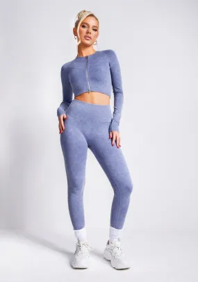 Nyla Blue Acid Wash Seamless Active Sport Leggings
