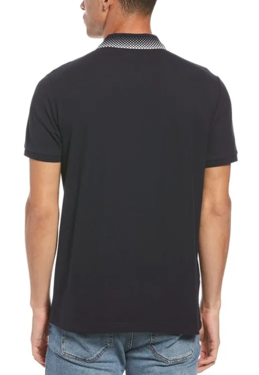Original Penguin Checkered Collar Polo Shirt - Dark Sapphire