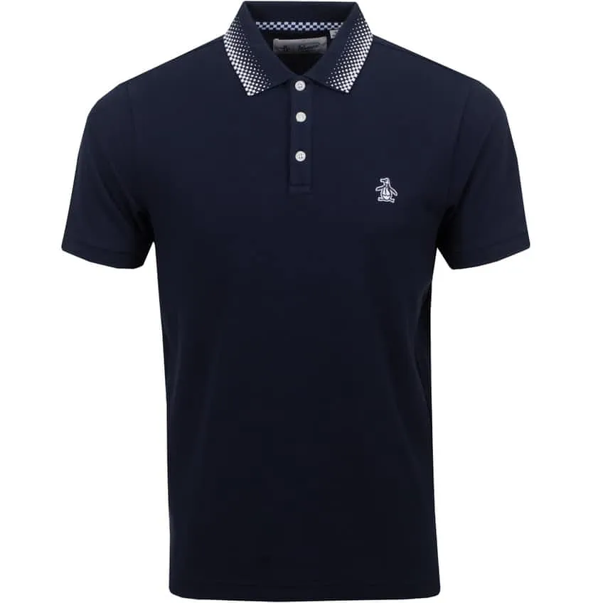 Original Penguin Checkered Collar Polo Shirt - Dark Sapphire