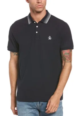 Original Penguin Checkered Collar Polo Shirt - Dark Sapphire