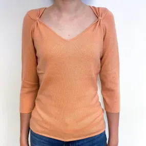 Peach Pink Cashmere Ruched V-Neck Jumper Extra Small