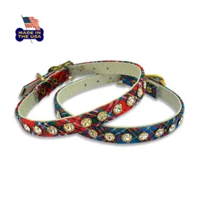 Perfect Plaid with Crystals Pet Dog Collar! Made in the USA