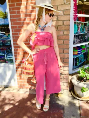 Pink Off Shoulder Top and Pants Set