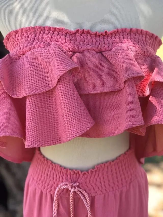 Pink Off Shoulder Top and Pants Set
