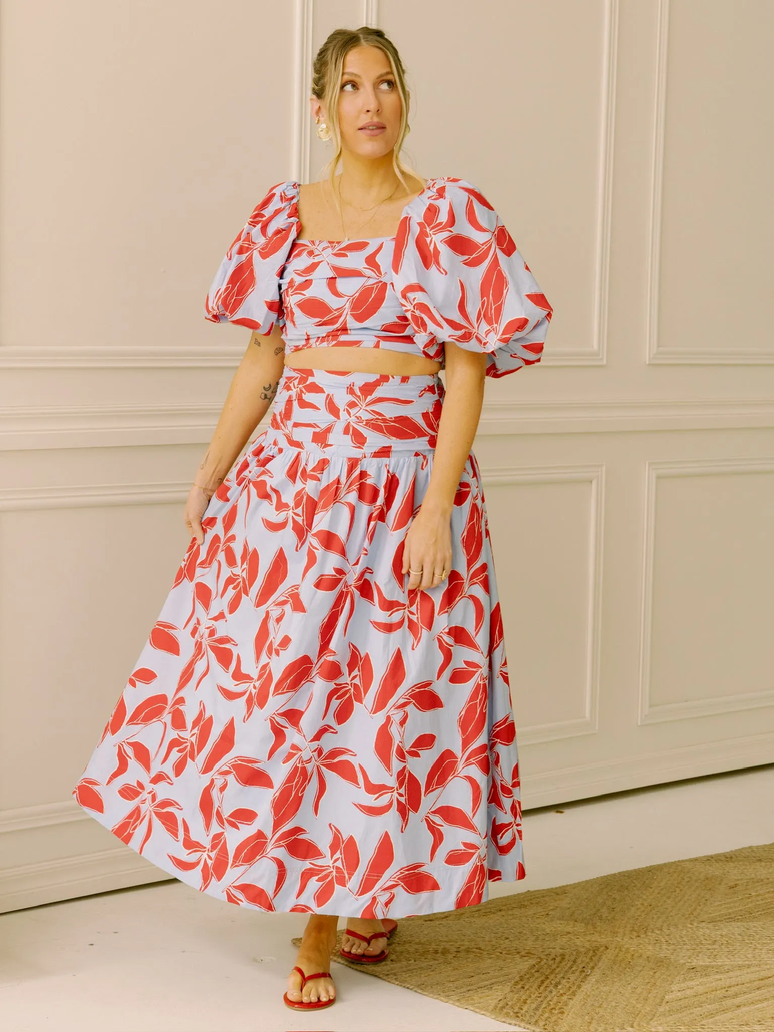 Piper Blue and Red Floral Skirt
