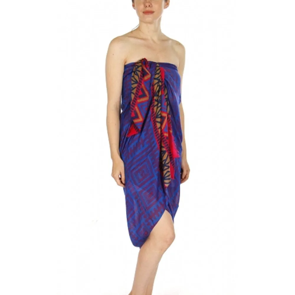 Purple Geometric Pareo Print Beach Hawaiian Sarong Wrap & Scarf