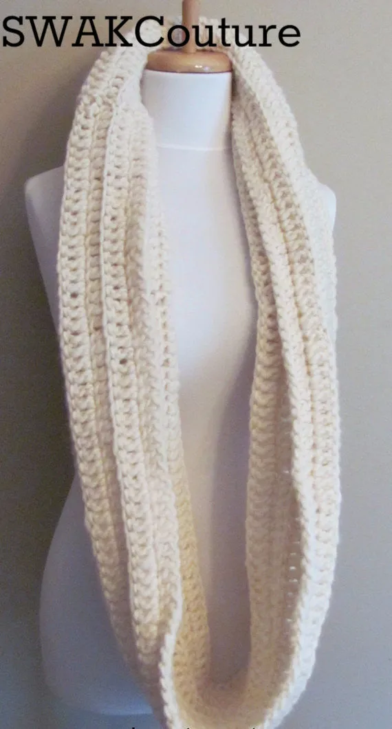 Ribbed Eternity Scarf 100% Wool - Cream or Choose Your Color