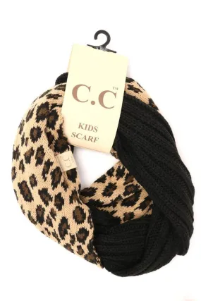Ribbed Knit Leopard Accent CC Infinity Scarf