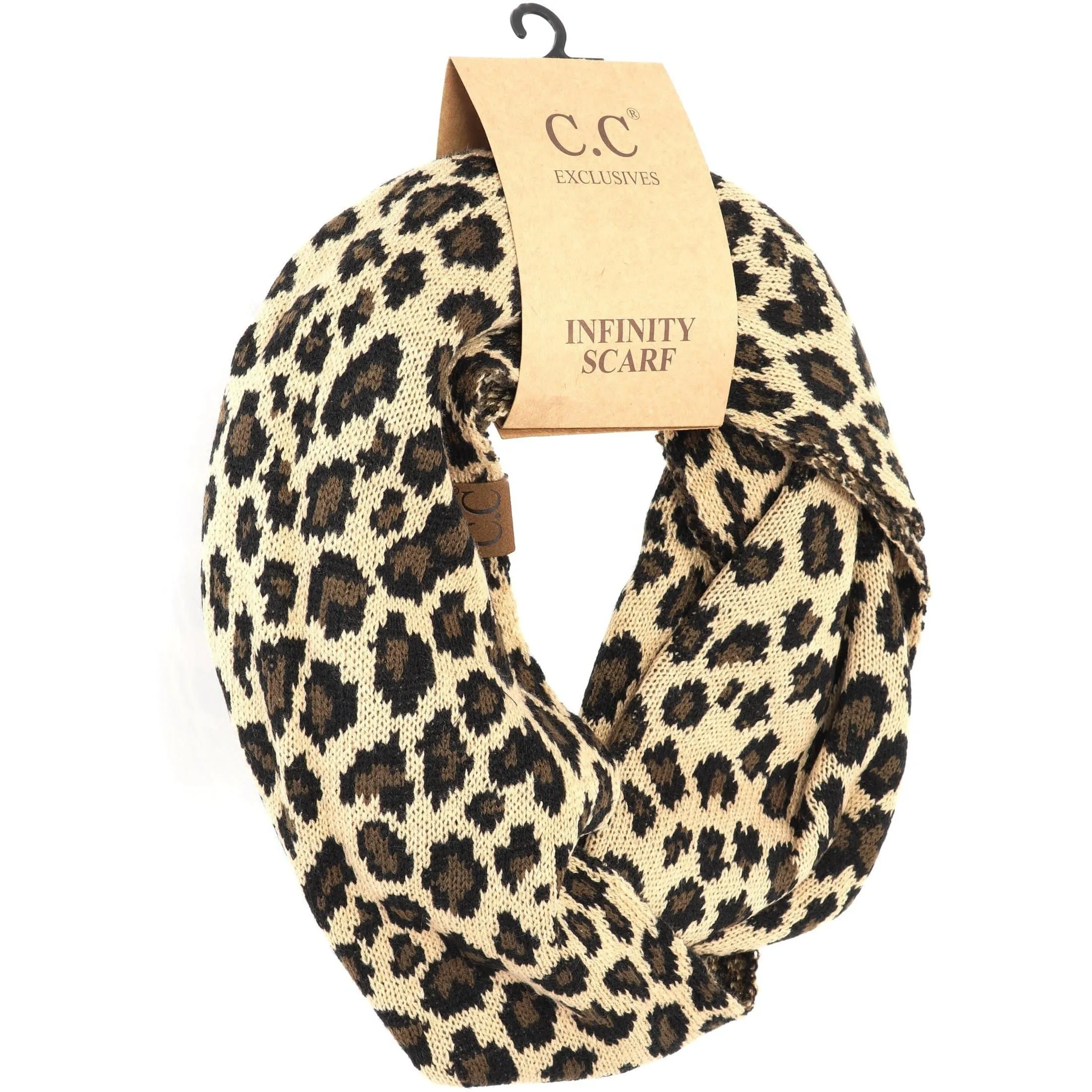 Ribbed Knit Leopard Accent CC Infinity Scarf