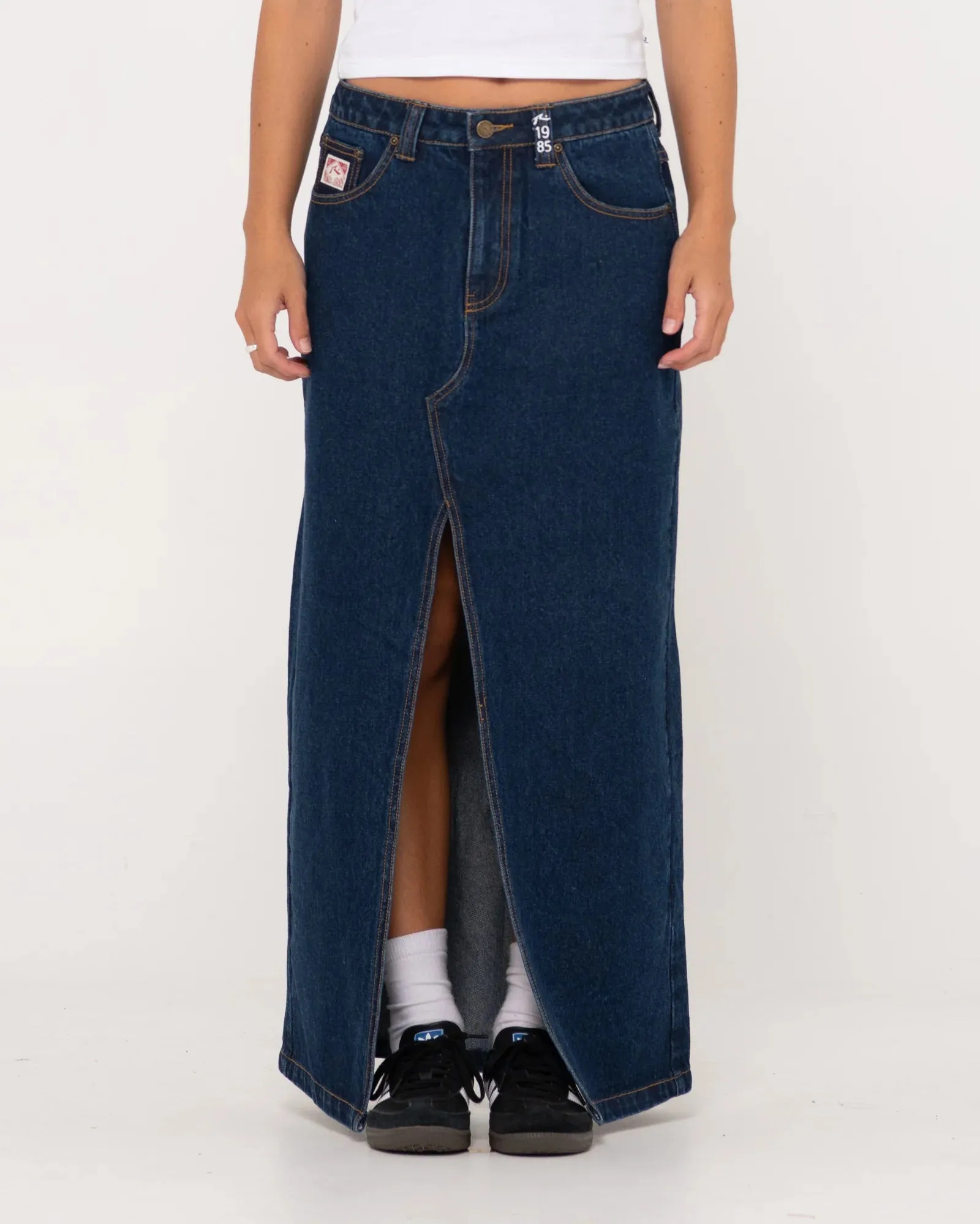 Rusty Celeste Low Rise Denim Maxi Skirt