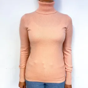 Salmon Pink Cashmere Polo Neck Jumper Small