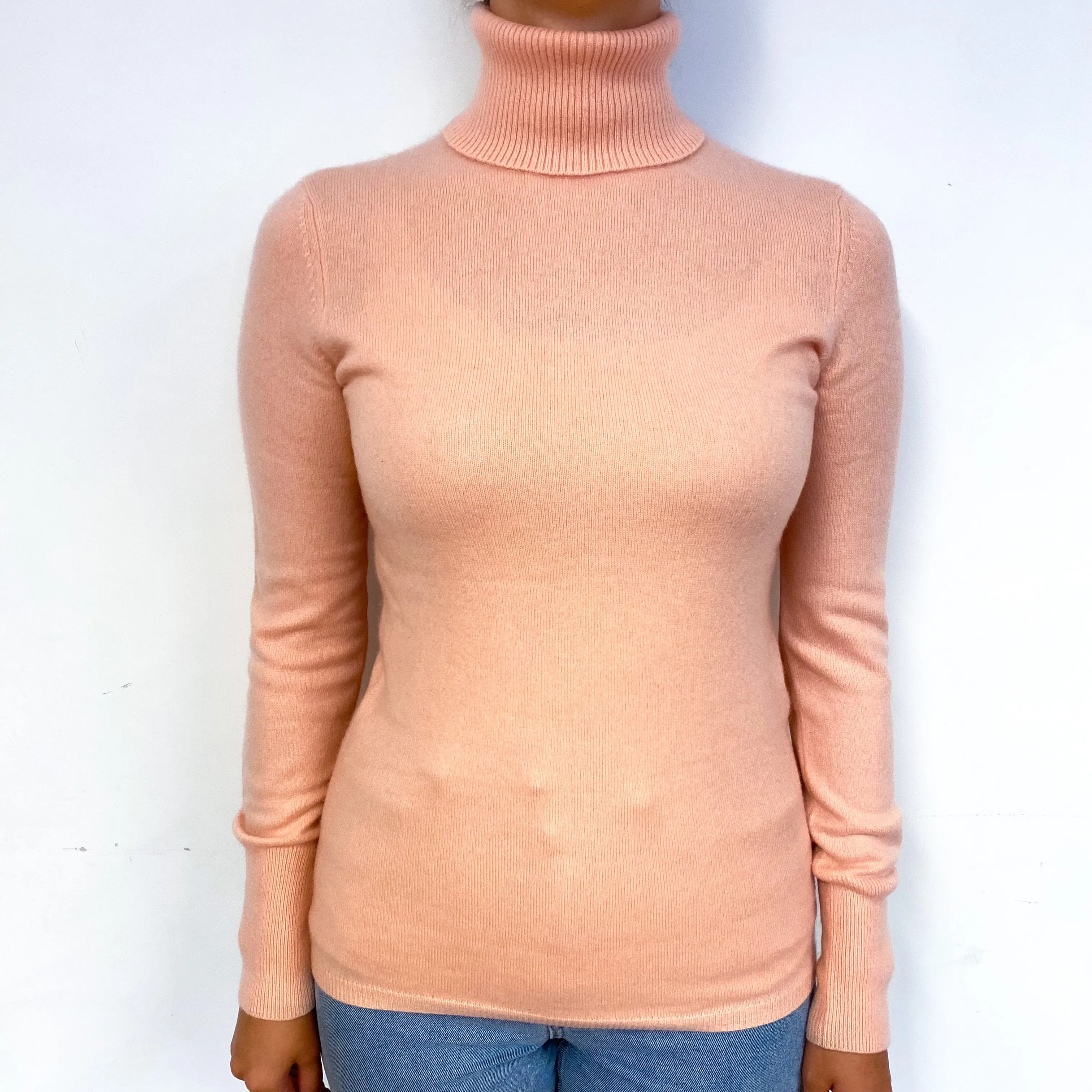 Salmon Pink Cashmere Polo Neck Jumper Small