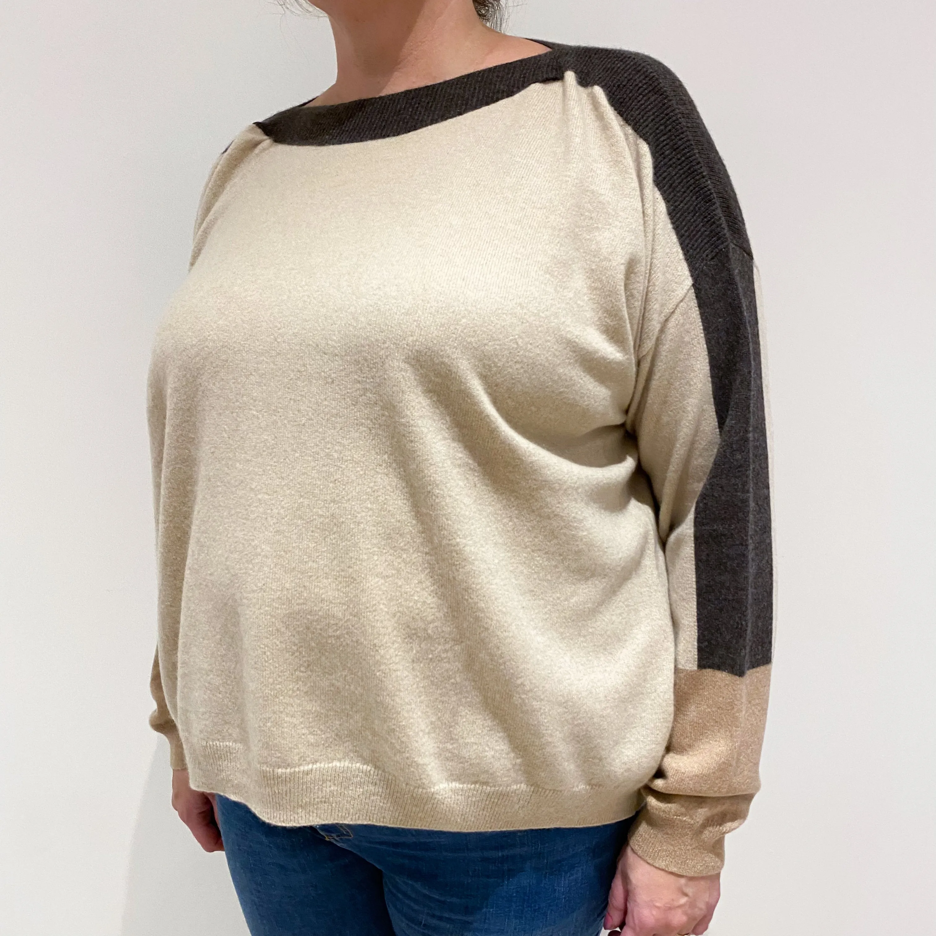 Sand Beige Cashmere Boat Neck Jumper Extra Large