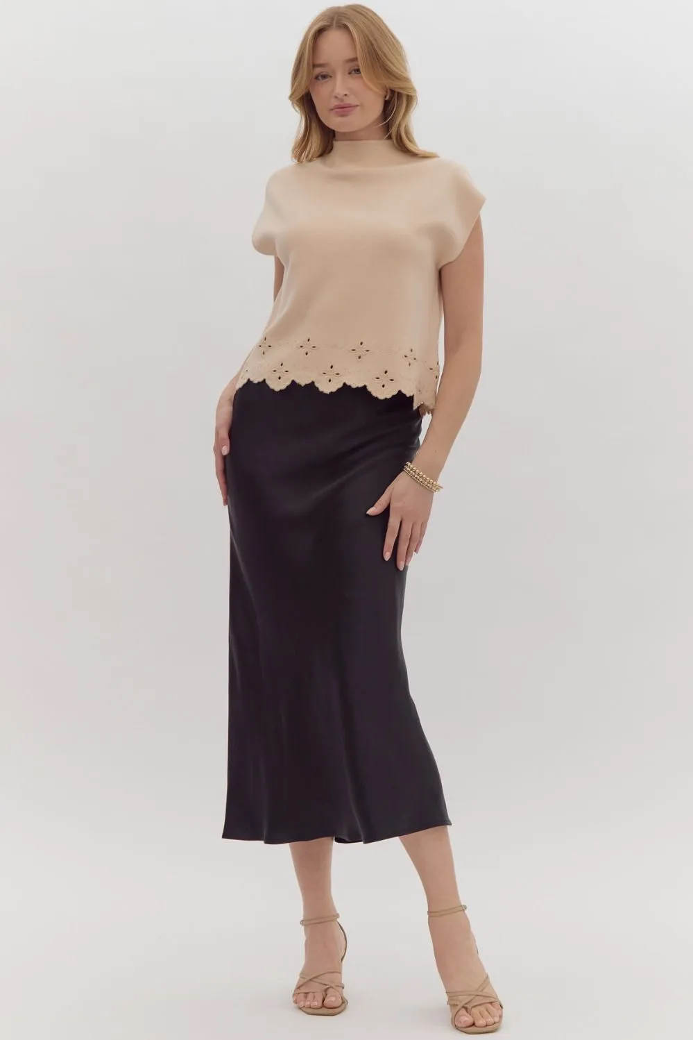 Satin High Waisted Midi Skirt