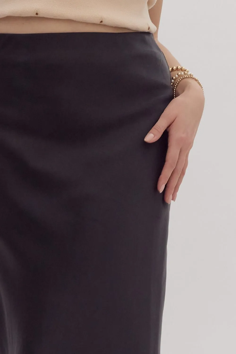 Satin High Waisted Midi Skirt