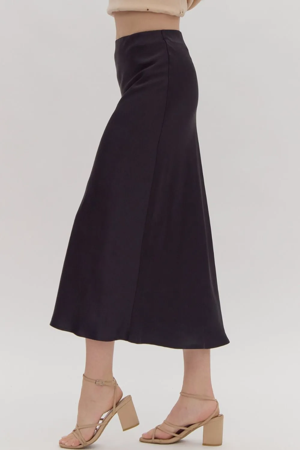 Satin High Waisted Midi Skirt