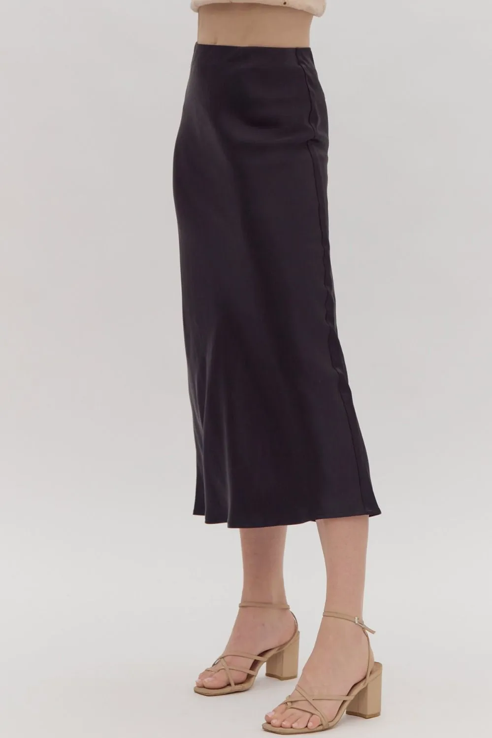 Satin High Waisted Midi Skirt