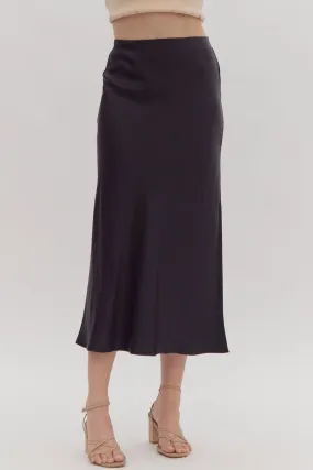 Satin High Waisted Midi Skirt