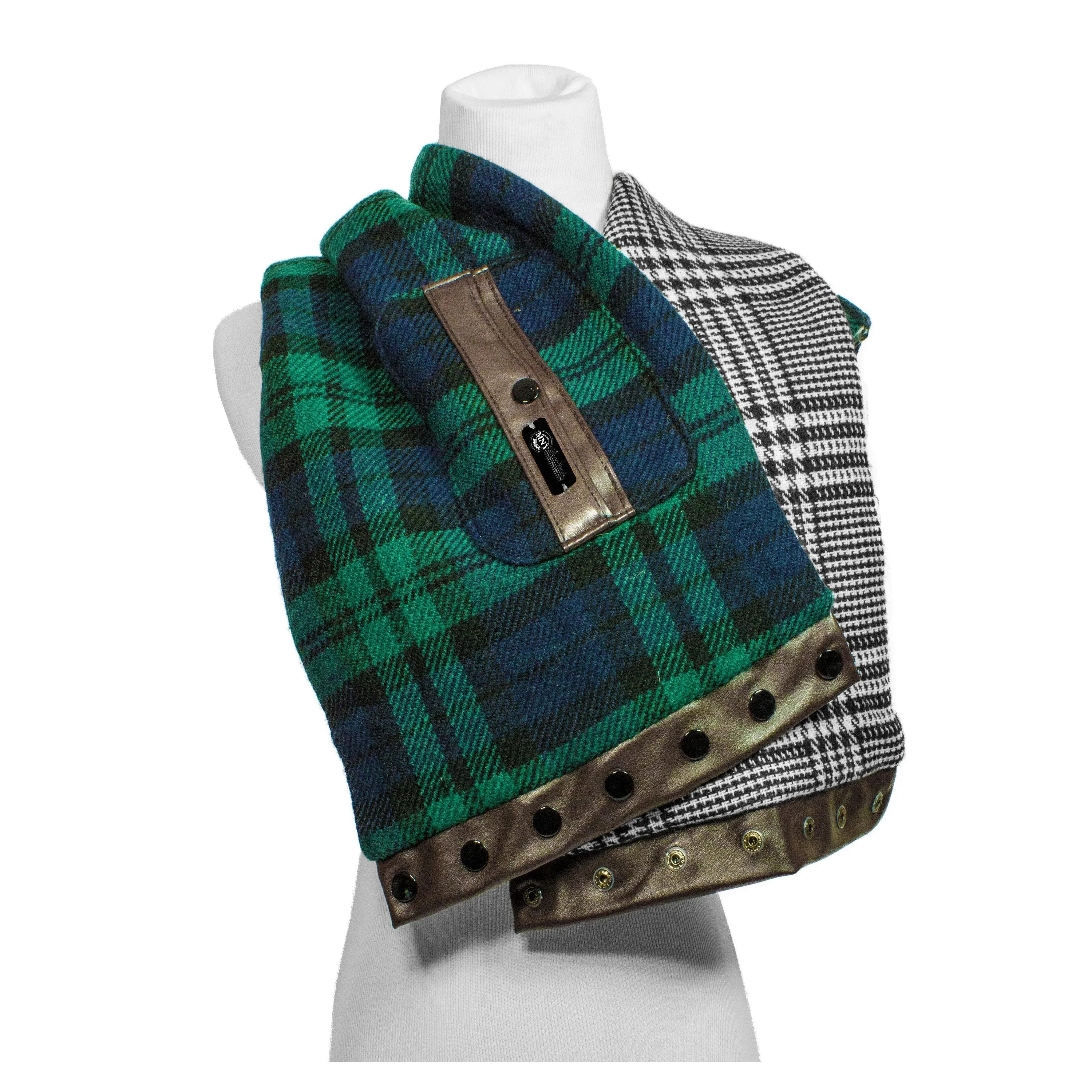 Scarf Reverse Faux Leather Front Pocket