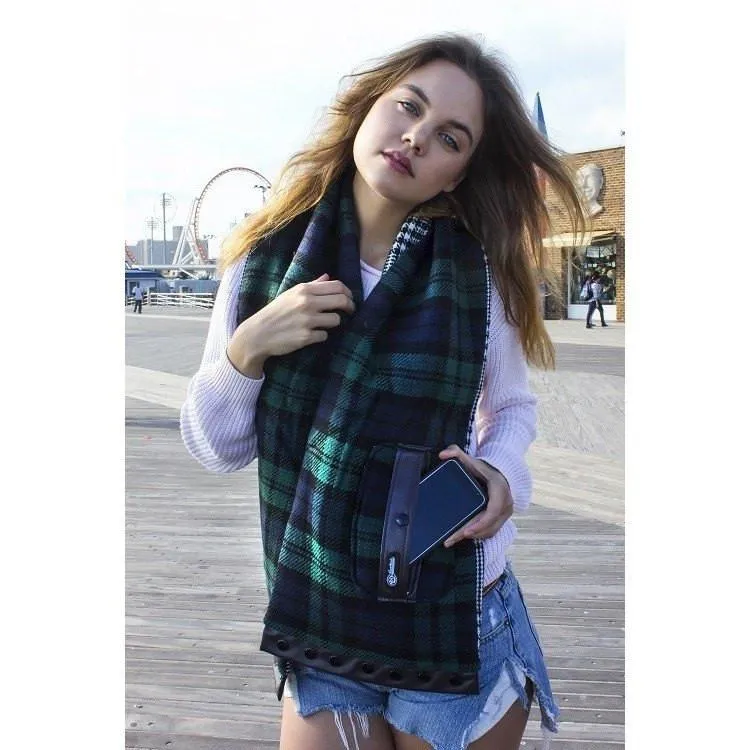 Scarf Reverse Faux Leather Front Pocket