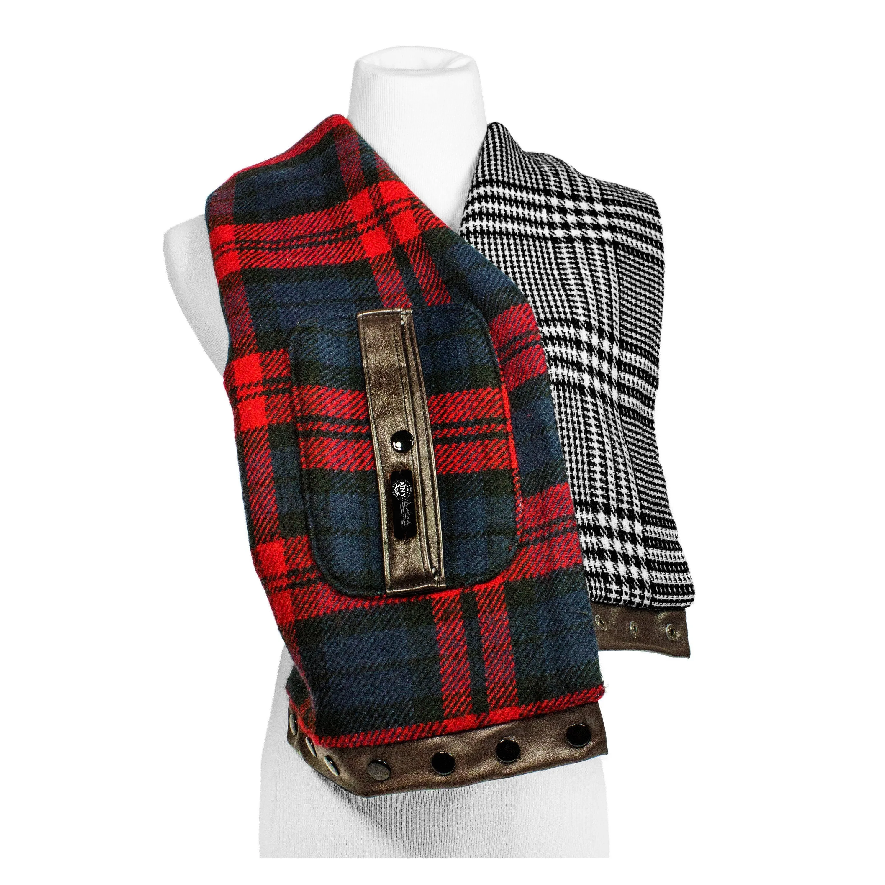 Scarf Reverse Faux Leather Front Pocket