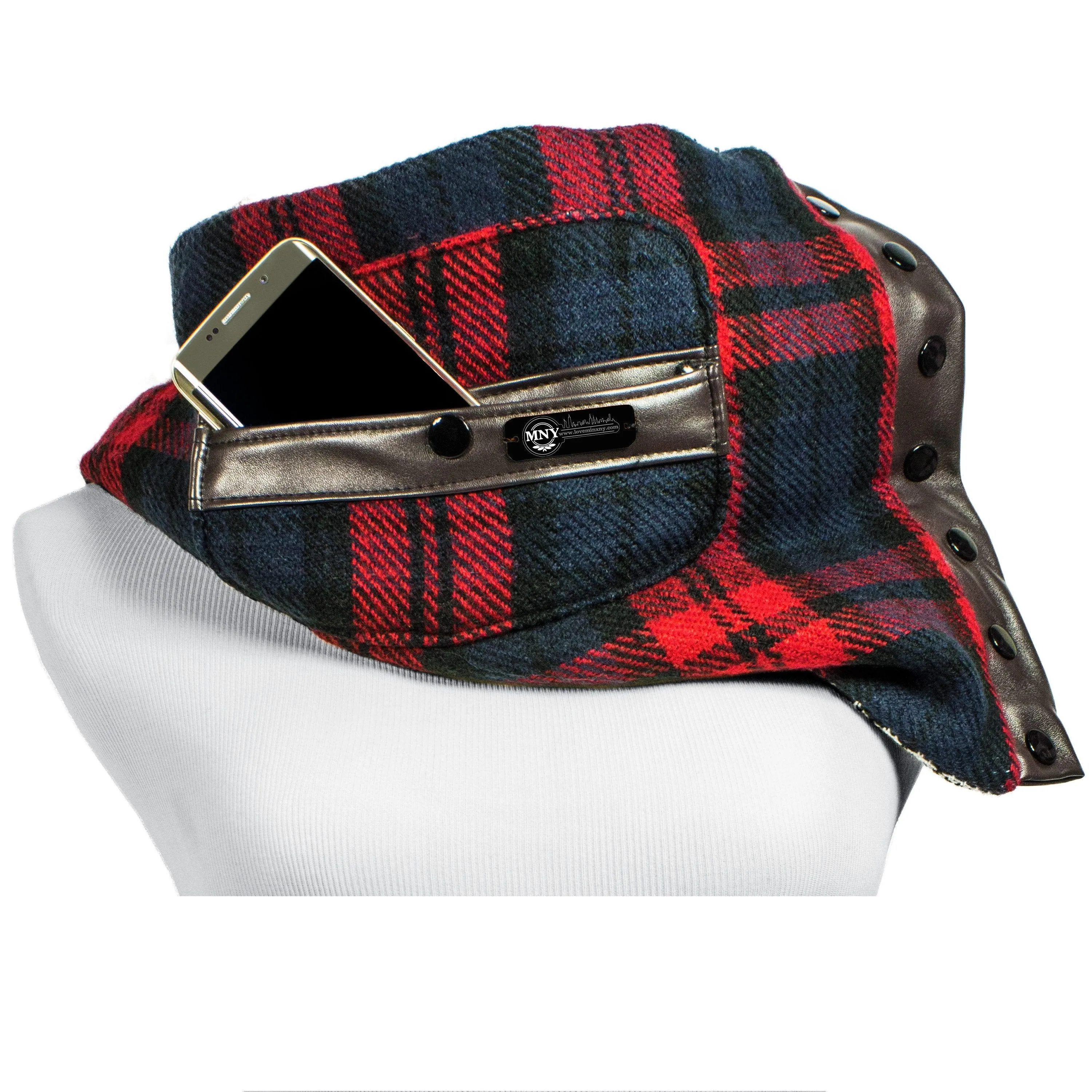 Scarf Reverse Faux Leather Front Pocket