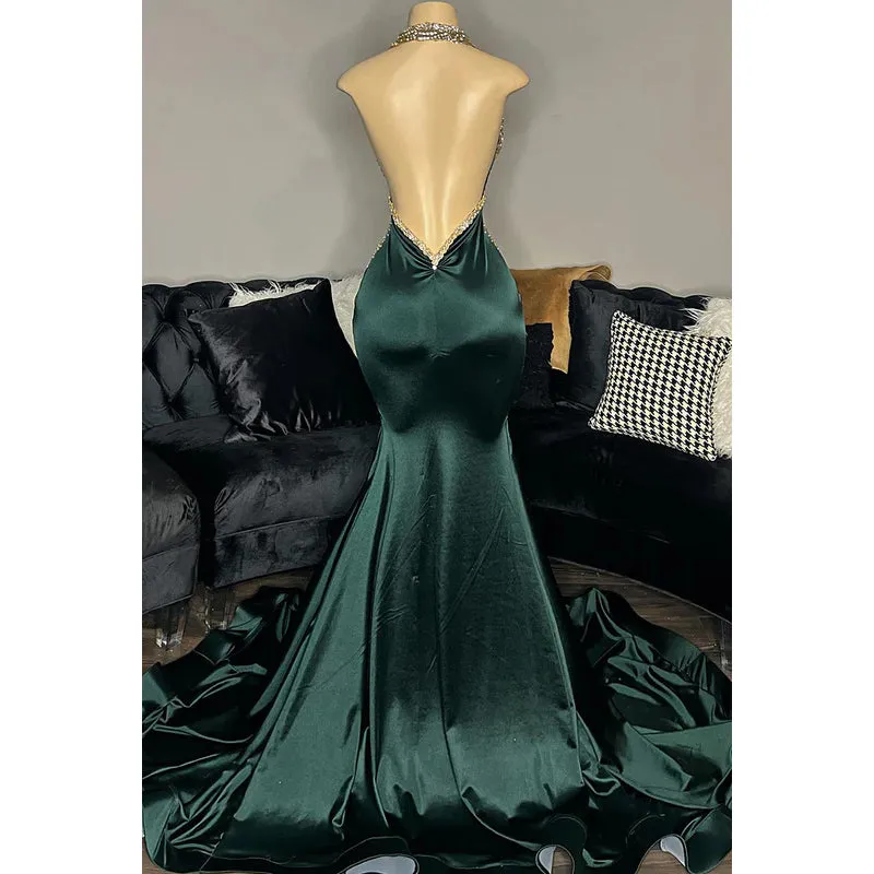 Sexy & Hot Mermaid V-neck Ruffles Halter Sleeveless Backless Evening Party Prom Dress