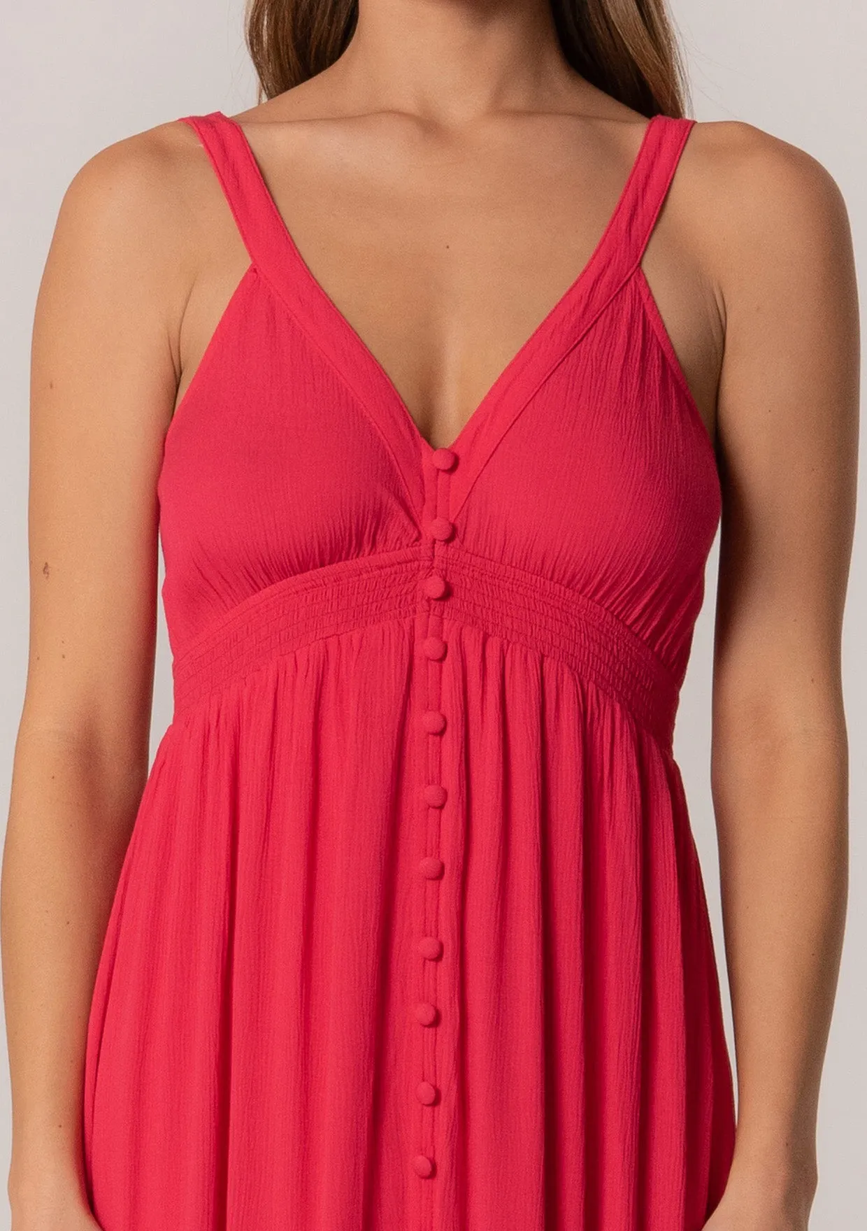 Sleeveless V Neck Button Front Maxi Dress