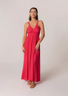 Sleeveless V Neck Button Front Maxi Dress