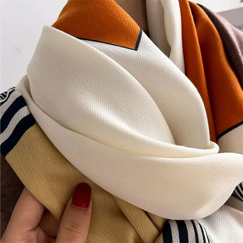 Soft & Stylish Geometric Wool Scarf – Color Block Design