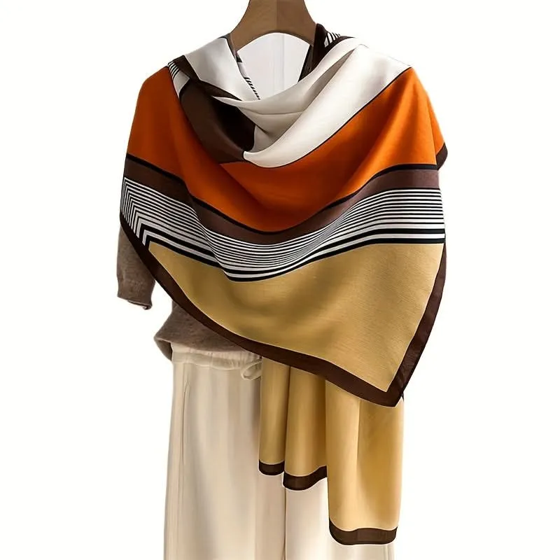 Soft & Stylish Geometric Wool Scarf – Color Block Design