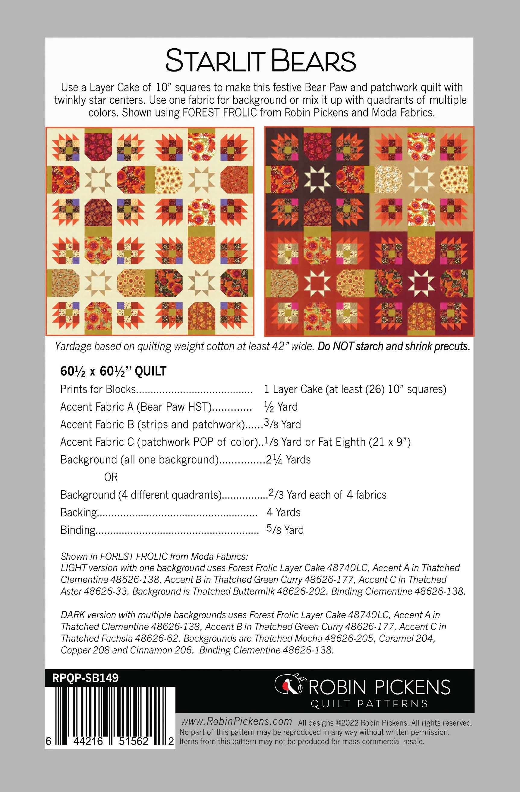 STARLIT BEARS digital PDF pattern - Layer Cake- friendly