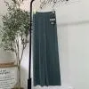 Summer Korean High Waist Wide Leg Long Women Drape Straight Floor Length Casual Trendy Ice Silk Pants Culottes