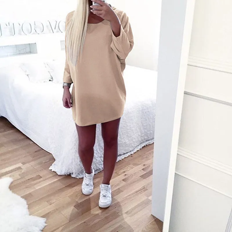 Thick Crew Neck Solid Color Loose Women Oversized Knit Sweater Dress