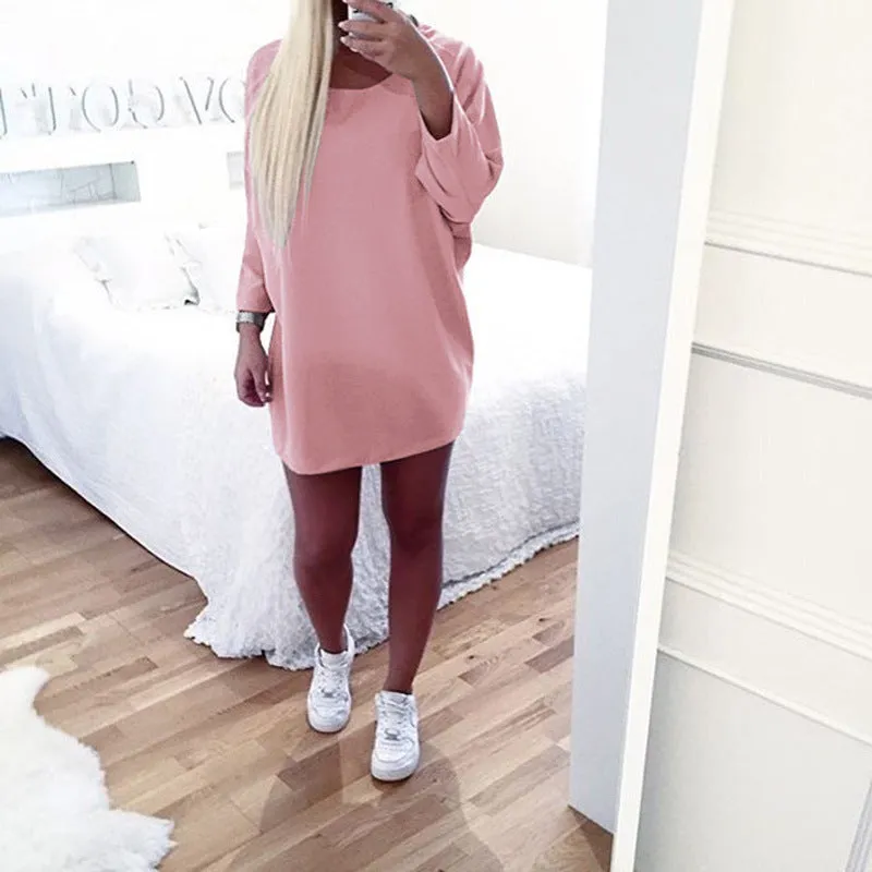 Thick Crew Neck Solid Color Loose Women Oversized Knit Sweater Dress