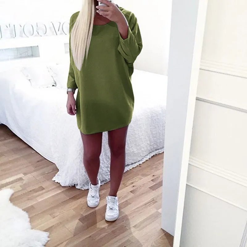Thick Crew Neck Solid Color Loose Women Oversized Knit Sweater Dress