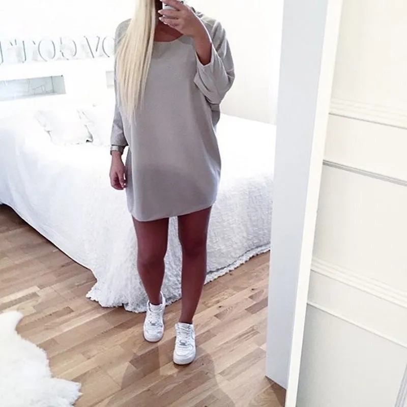 Thick Crew Neck Solid Color Loose Women Oversized Knit Sweater Dress