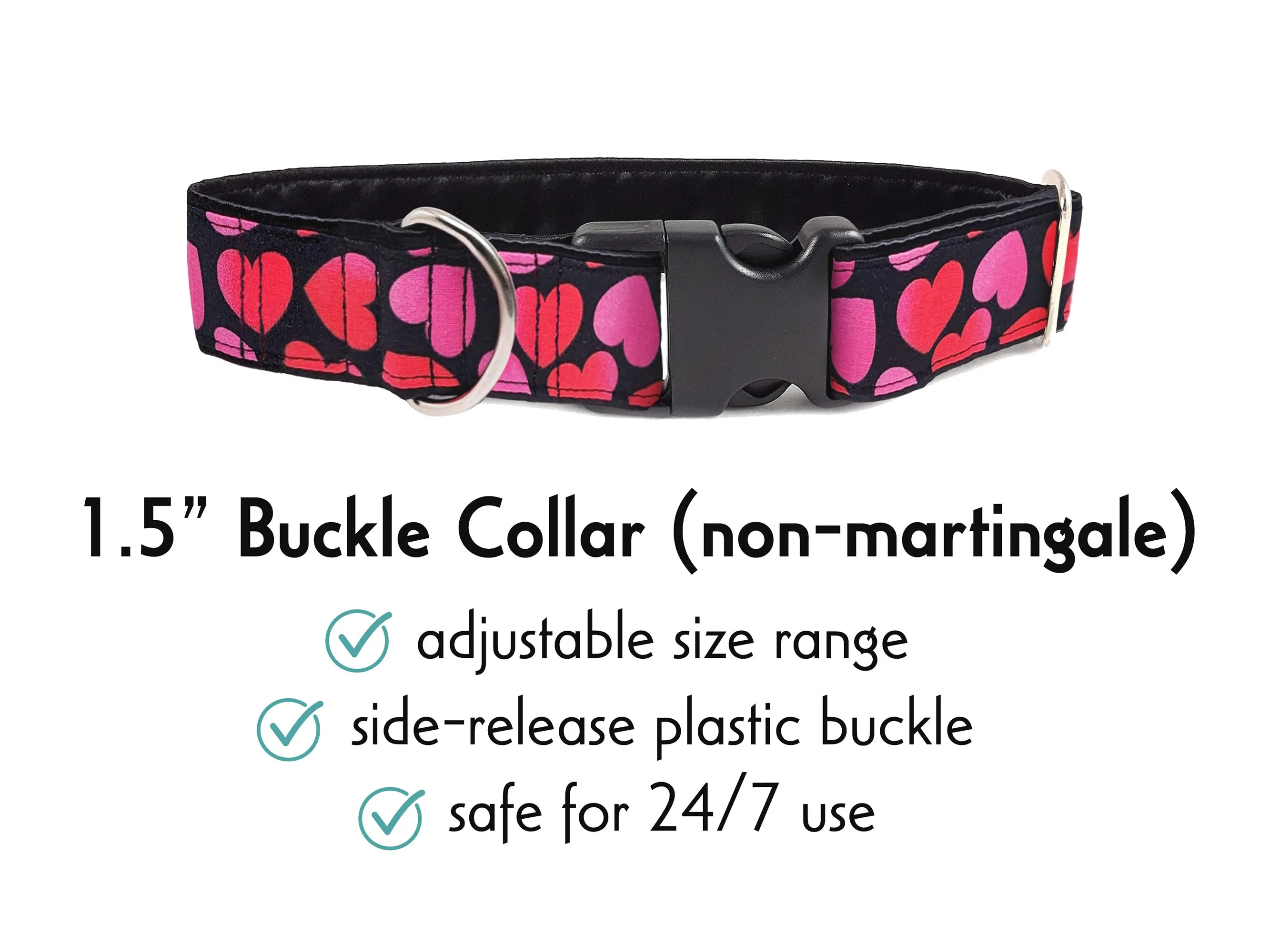 Valentines Day Hearts - Martingale Dog Collar or Buckle Dog Collar - 1.5" Width