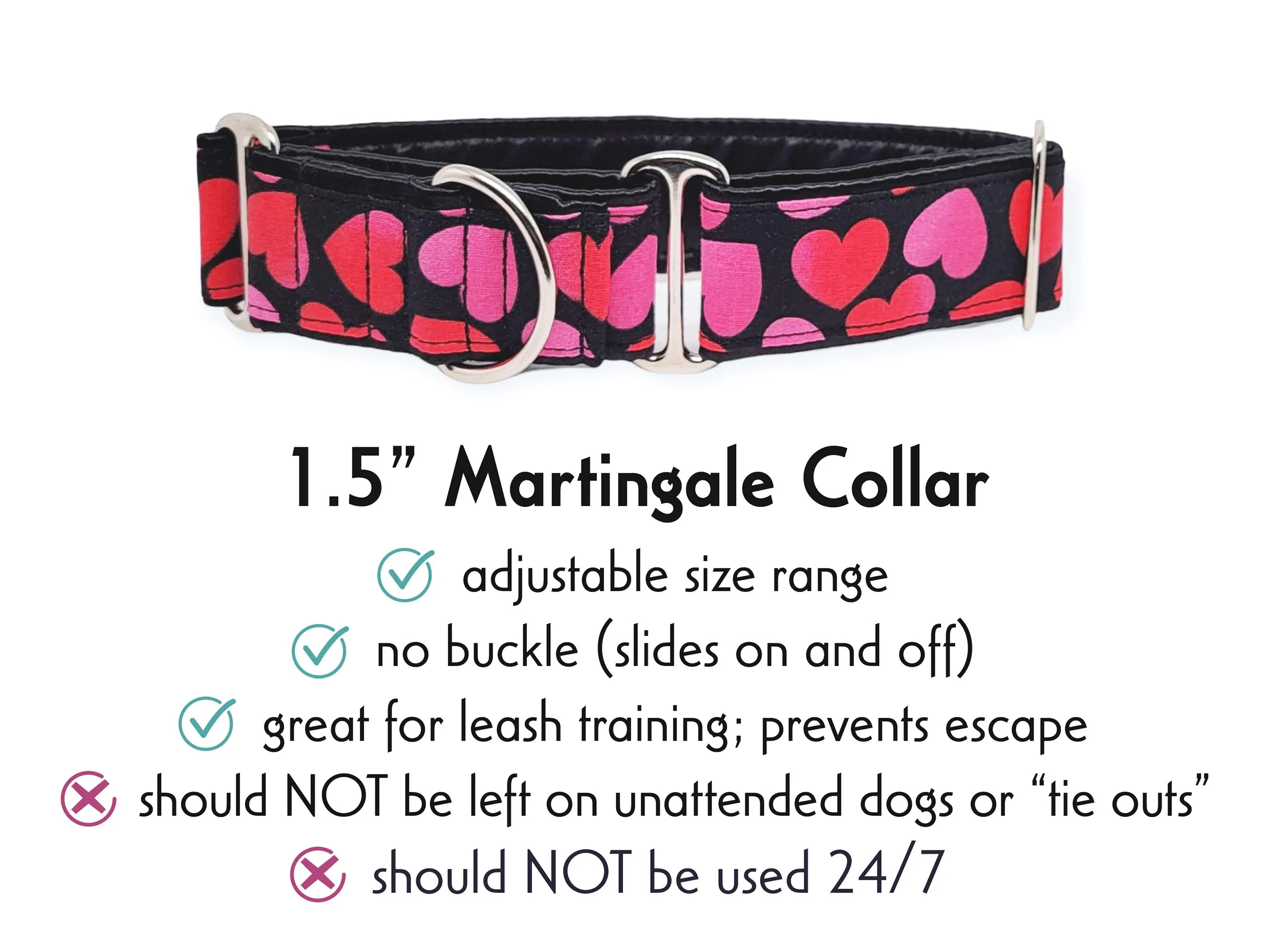 Valentines Day Hearts - Martingale Dog Collar or Buckle Dog Collar - 1.5" Width