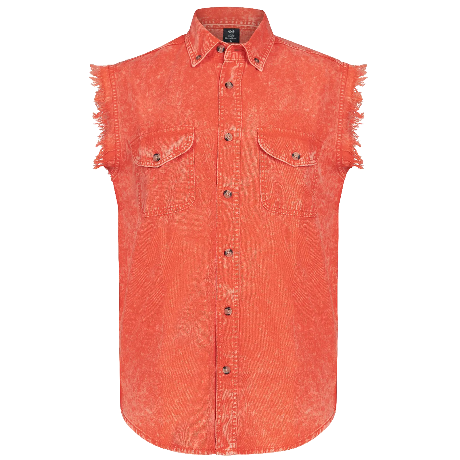 Vance VB735 - Men's Biker Motorcycle Orange Acid Wash Cut Off Sleeveless Shirt