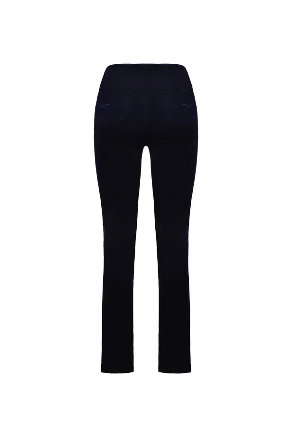 Vassalli - Slim Leg Full Length Pinwale Cord Pull On - Midnight