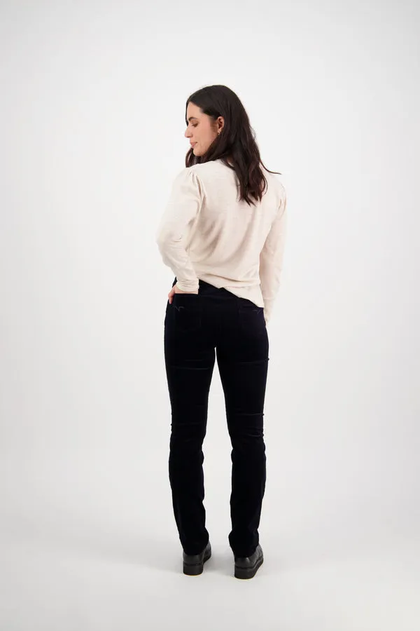 Vassalli - Slim Leg Full Length Pinwale Cord Pull On - Midnight