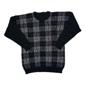 Vintage 80’s Grandad Checked Crewneck Wool Knit Sweater Jumper