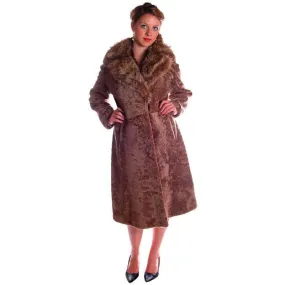 Vintage Sheepskin Lamb Trench Coat Raccoon Collar 1970s 12-14 Gorgeous
