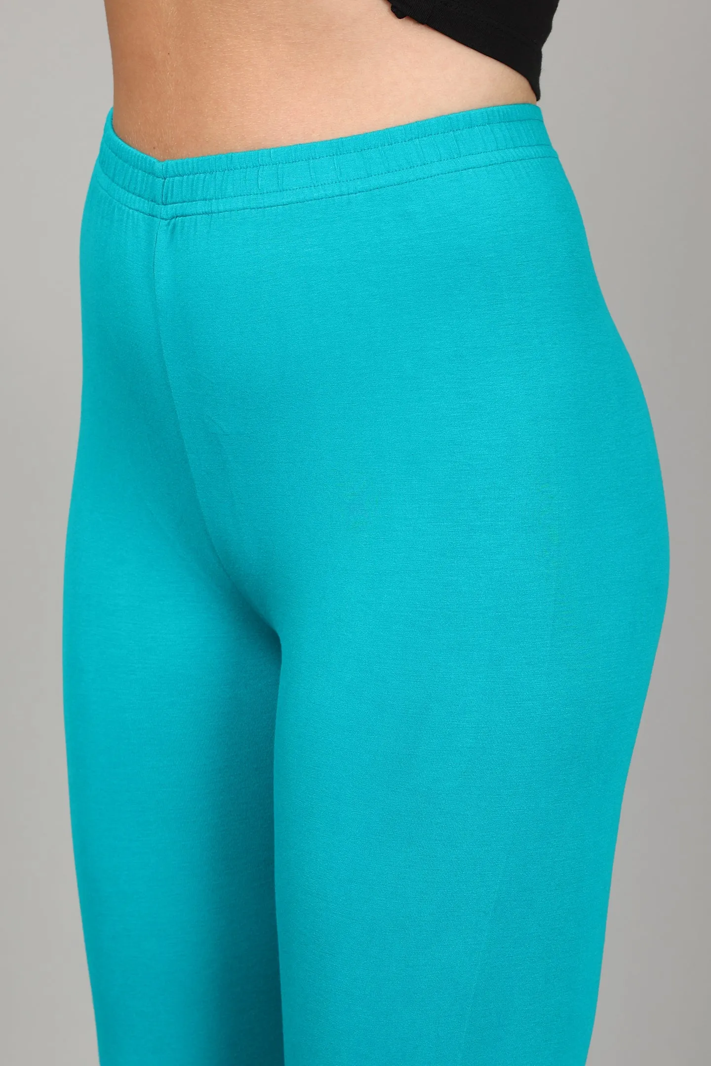 VISCOSE ANKLE LEGGINGS - TURQUOISE